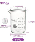 Heavy Duty 50ml Beaker Set Of 5 Thick Walled 3.3 Borosilicate Glass Low Form With Double Scale Graduation Front View