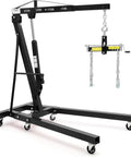 Badass 2 Ton Hydraulic Engine Hoist Folding Cherry Picker Crane with adjustable boom and heavy duty swivel casters.