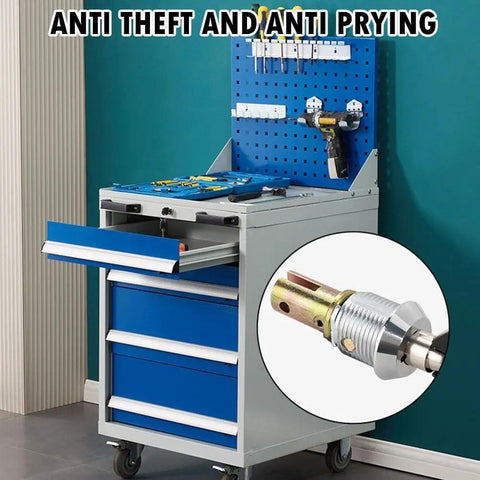 1 Set Tubular Lock And Key Set For Toolbox And Cabinet Drawers With Keys, Tool Box Replacement Locks showcased on blue tool cabinet.
