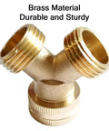 Brass 2 Way Y Shaped Garden Hose Splitter, 3/4 Inch GHT Inlet To Dual 3/4 Inch GHT Outlets, Swivel Connector, No Valve, Double Outlet Pipe Fitting With Washer For Easy Water Distribution brass Y-shaped hose splitter with rotatable inlet