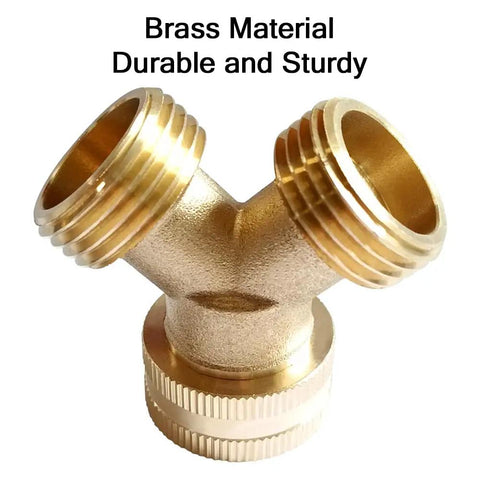 Brass 2 Way Y Shaped Garden Hose Splitter, 3/4 Inch GHT Inlet To Dual 3/4 Inch GHT Outlets, Swivel Connector, No Valve, Double Outlet Pipe Fitting With Washer For Easy Water Distribution brass Y-shaped hose splitter with rotatable inlet