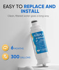 4 Pack Replacement Water Filter For Samsung Fridge Models, easy installation guide, showing 6 months 300 gallons use