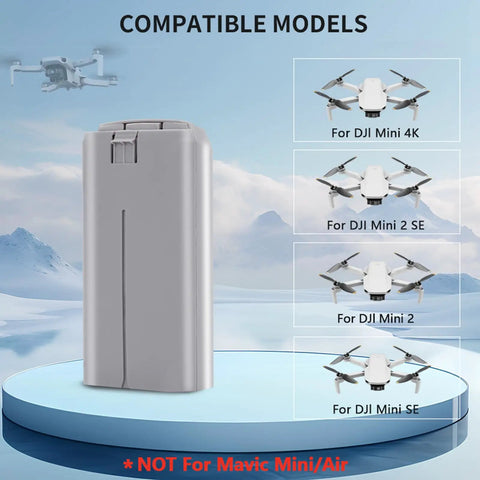 Smart Flight Battery for DJI Mini Series Replacement 2400mAh on a stand, compatible with Mini 4K, Mini 2, SE; not for Mavic Mini/Air.