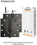 Beefy Stainless Steel 4.5 Inch Ball Bearing Hinges Matte Black Two Pack with screws and packaging for exterior doors