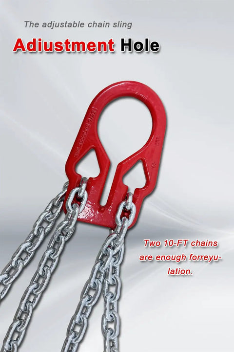 Workhorse Heavy Duty Chain Sling 6613 Lbs Capacity 5/16 Inch By 10 Ft Two Leg Adjustable Hoist Slings With Safety Hooks For Industrial Engine Lifts And Heavy Lifting Jobs, red adjustment hook with two chains