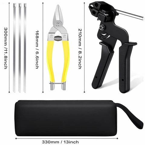 Heavy Duty 304 Stainless Steel Cable Tie Gun Kit With 100 Metal Zip Ties, 11.8 Inch Pro Grade Zip Tie Tool Set including accessories
