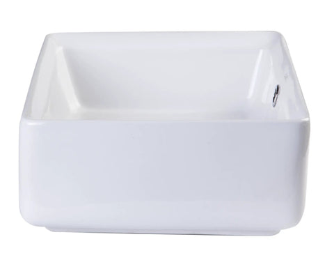 Front view of 20 Inch Rectangular Ceramic Above Mount Bathroom Sink White, Sleek Modern Porcelain Basin With Rear Center Drain And Chrome Overflow