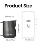 Size comparison of the Milk Frothing Pitcher 12oz 350ml Stainless Steel For Espresso And Latte Art, Round Spout Milk Jug, White Finish