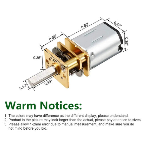 Two Pack DC Micro Gearbox Motors 3V 100 RPM N20, 17x12mm body with 10x3mm shaft, features metal gear train, dimensions shown.