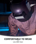 100 Pack Premium Glass Welding Helmet Lenses With Crystal Clear View For Cutting And Grinding Provide Superior Eye Protection and Lightweight Comfort for Serious Pros Who Need Reliable Safety Gear Everyday in use by a welder.
