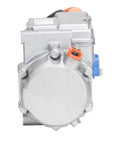 Universal 18CC 12V DC Electric Parking Air Conditioner Compressor with silver casing and connectors, designed for trucks and buses.