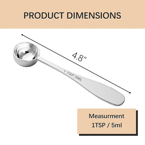 Stainless Steel 1 Tsp Measuring Spoon With 5 mL And 1/3 Tbsp Markings 4.8 inches long, precise teaspoon scoop for spices
