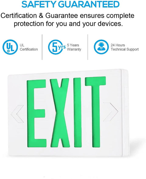 Six Pack LED Green Exit Sign With Battery Backup, Double Face Emergency Exit Light, features UL certification