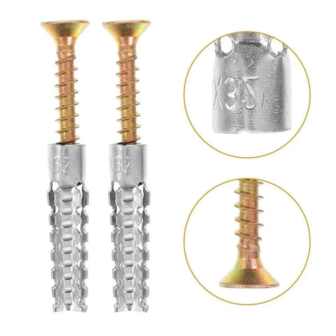 Close-up of 60-100 Pcs Hollow Wall Anchors Fastener Kit With Heavy Duty Metal Expansion Screws and metal detail view.