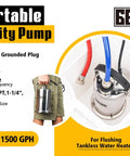 Tankless Water Heater Flushing Kit With One Quarter HP Stainless Steel Sump Pump, Two Adapters, Three Gallon Pail