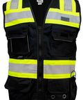 Pro Level Ansi Class One Safety Vest For Surveyors In Matte Black With High Vis Reflective Trim Breathable Mesh Back Built Tough Neck Cushion Dual Tablet Slots No Sweat Dry Fit Comfort Medium Size