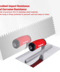 Two-Piece Notch Trowel Set With Stainless Steel Blades And Soft Grip Handle, 1/8 Inch By 1/8 Inch Square Notch And 1/4 Inch By 1/4 Inch