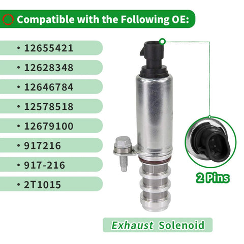 Intake And Exhaust Camshaft Position Actuator Solenoid Valve VVT Oil Control Kit All In One Replacement for compatible OE models 12655421, 12628348, 12646784, 12578518, 12679100, 917216, 917-216, 2T1015