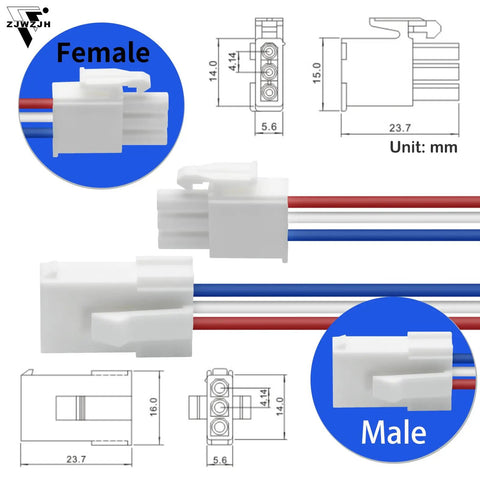 Four Pairs 3 Pin Servo Extension Cables With 20cm Length 22 AWG White PA66 Nylon FL4.14mm Pitch Beefy High Current 8A