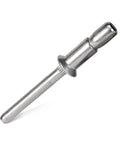 Beefy 3/16 X 1/2 Internal Locking Dome Head Structural Pop Rivets Crafted From Premium 304 Stainless Steel For Rust Proof Durability And Knockout Grip Heavy Duty Fasteners Built To Handle Any Gritty Workshop Task With Thirty Pieces, close-up view of a stainless steel pop rivet.