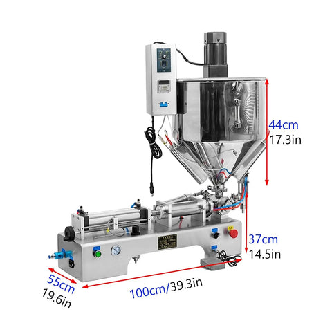 Heavy Duty Pneumatic Filling Machine With Heating Mixer And Single Nozzle, stainless steel, 220V, for creams and lotions.