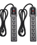 Two Pack Six Outlet Surge Protector Power Strips With Four Foot Cord 900 Joules Overload Protection Lighted Switch Black