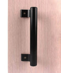 Front view of installed Two Piece 8 Inch Aluminum Alloy Sliding Door Handle Set, Modern Black Metal Pulls For Balconies, Bathrooms, Patios.