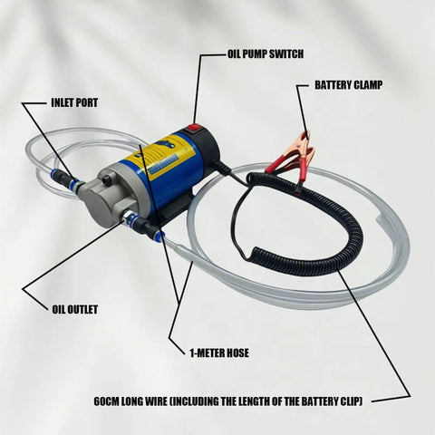 Professional 24V Electric Oil Pump 100W Fast Fluid Transfer Compact Design Lightweight Aluminum And Cast Iron Build For Garage Maintenance Safe Mess Free Transfer Of Fuels Lubricants And Hydraulic Fluids Reliable Tool