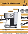 Top Shelf Electric Coffee Machine And Milk Frother Featuring Stainless Steel Build Removable Reservoir for easy use and cleaning.