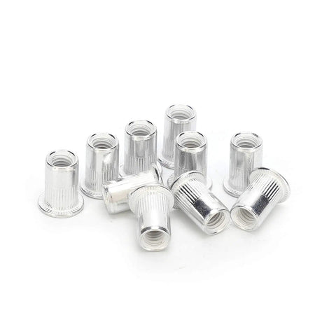 200 Pc M6 Aluminum Rivet Nuts Pack Zinc Plated Hex Body Fasteners showing multiple threaded inserts for sheet metal projects.