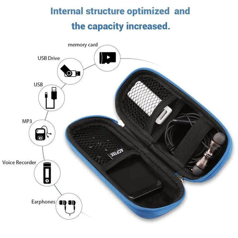 Premium Eva Zippered Hard Shell Carrying Case For Mp3 Players And Handheld Voice Recorders Fully Waterproof Dustproof with inner mesh slots.