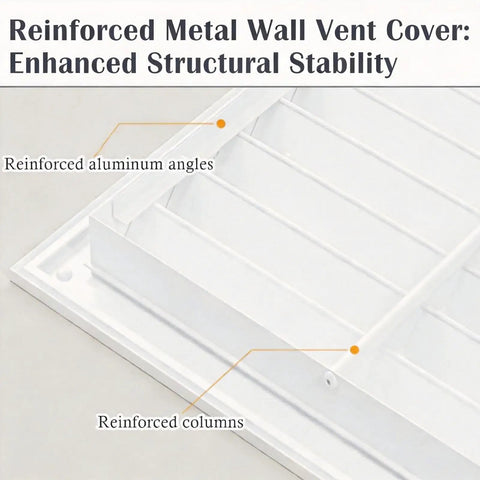 Heavy-Duty Aluminum Louvered Wall Grille Air Return Vent Cover for Living Rooms, Bathrooms, and Factories With Removable Access Hatch for Easy Maintenance and Dent-Resistant, Durable Metal Construction. White reinforced aluminum wall vent cover with louvered design and access hatch.