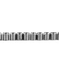 Front view: ten silver stainless steel self-tapping threaded sleeve inserts
