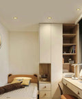 Top Notch Led Recessed Downlights 12 Pack 10W Flush Mount Ceiling Lights With Sleek Brass Trim in a modern bedroom setting.