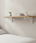 Sturdy Floating Shelf Brackets 7.7 X 5.1 X 2.9 Inches, Electroplated Stainless Steel With White Finish, Fits Standard Wood Planks