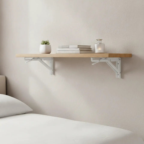 Sturdy Floating Shelf Brackets 7.7 X 5.1 X 2.9 Inches, Electroplated Stainless Steel With White Finish, Fits Standard Wood Planks