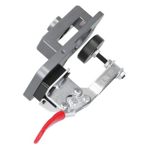 Top Notch Aluminum Alloy Hinge Hole Locator Jig For 35mm Cup Holes With Adjustable Drilling Positioner Tool, side view showing size and components.
