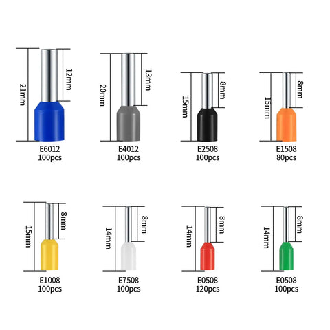 800 Pcs Wire Ferrule Connectors Kit AWG 22 10 Copper Nylon Insulated Cord Pin Ends Crimp Terminals For Electrical Projects