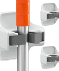 White 3-pack wall-mounted broom holder with self-adhesive anti-slip clamps for mop handles
