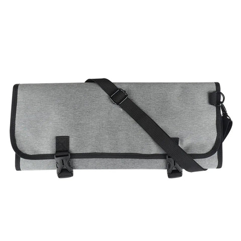Large Capacity Chef Knife Roll Bag With Compartments For Camping Picnics And Hiking Heavy Duty Knife Roll Case, grey with strap