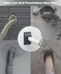 Slick Grey AC Line Set Cover Kit For Interior Walls displays various wall penetrations with insulated piping and covers.