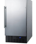 Heavy Duty Stainless Steel Upright Freezer Thirty Two Inch ADA Height With Digital Thermostat And Secure Factory Lock, side view with display panel.