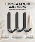 6 Pack Black Aluminum Coat Hooks No Drill Heavy Duty Wall Hooks Hold 50 Lbs Rust Proof Corrosion Resistant wall-mounted black hooks