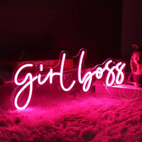 Pink Girl Boss LED Neon Light Sign For Bedroom Desk Wall Decor Cute Boss Babe Gift 5V USB Powered Night Light 15.75 By 7.2 Inches