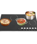 Quick Cookin' Electric Ceramic Cooktop With Five Adjustable Burners Infrared Stove Top featuring pots on smooth glass.