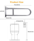 29.5 Inch Stainless Steel Toilet Grab Bar For Bathroom Safety And Accessibility, Heavy Duty Handicap Rail Support Up To 300 Lb, Ideal For Elderly Bariatric Disabled Commode, Shower Aid, No-Slip U-Shaped Hand Rails And Grips, shown with dimensions and toilet illustration.