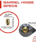 Heavy Duty Weldable Bullet Hinge Measures 6 Point 24 Inches By 0.979 Wide with Zerk fitting specs and wing width.