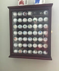 49 Ball Golf Ball Display Case Cabinet Wall Rack Holder Frame With 98 Percent UV Protection Acrylic Door Lockable Cherry Finish