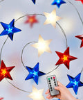 Red White Blue Patriotic String Lights 16Ft 50 LED Battery Operated With Timer And Remote Flexible Fairy Lights for decor