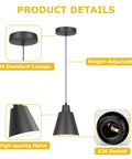 Top Tier Matte Black 3 Pack Pendant Lights For Kitchen Island Heavy Duty Metal Hanging Lamps With No Sweat Adjustable Wiring And Rust Proof Slick Finish showing height-adjustable design with E26 socket.